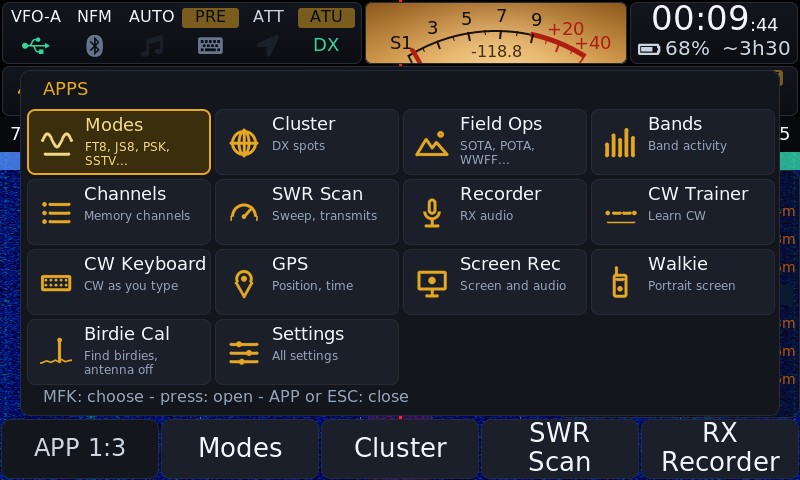 OpenX6X00 – hlavná ponuka aplikácií pre rádioamatérske transceivery Xiegu X6100 a X6200