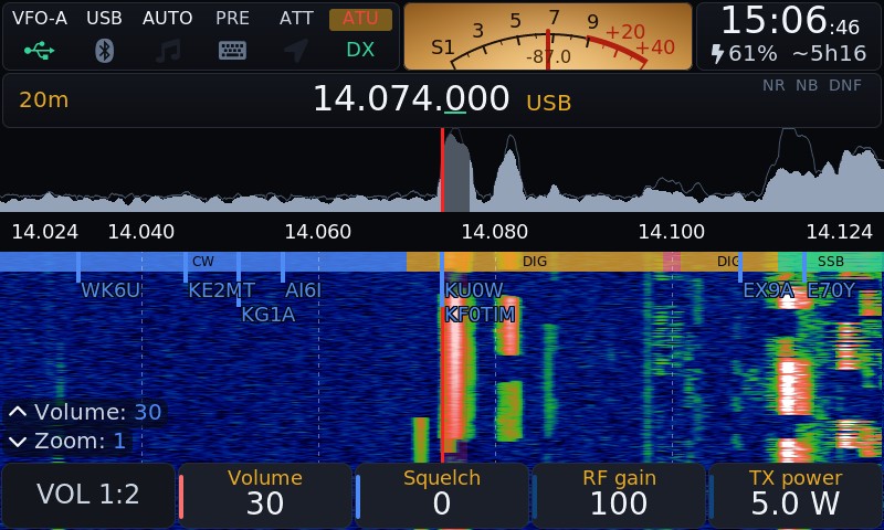 OpenX6X00 – otvorený firmvér pre transceivery Xiegu X6100 a X6200 Open Firmware pre Xiegu X6100 a X6200 – spektrum a vodopádové zobrazenie FT8